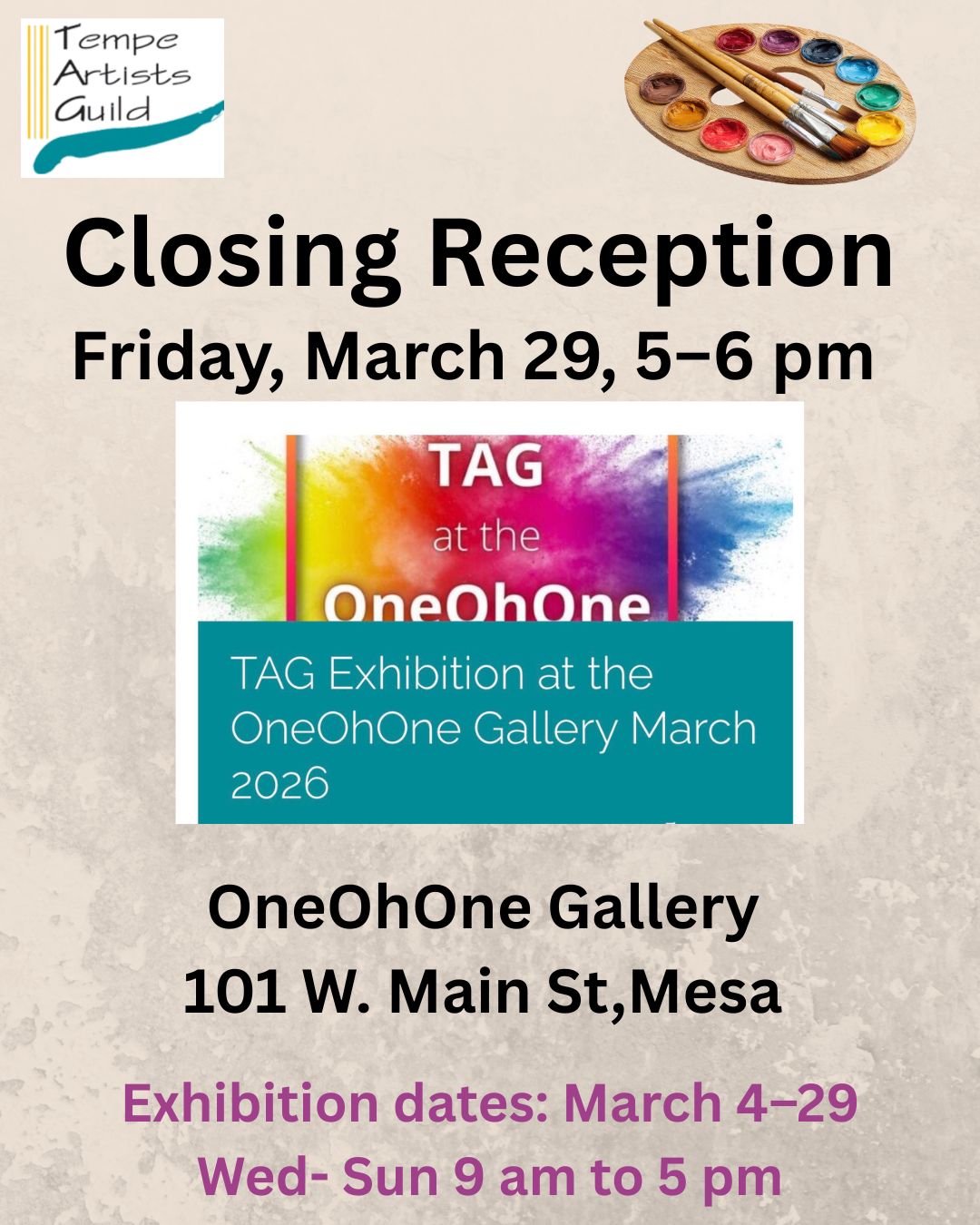 Tempe Artists Guild Closing Reception - OneOhOne Exhibition